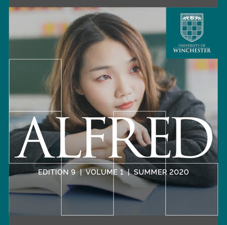 Student reading a book on cover of ALFRED journal